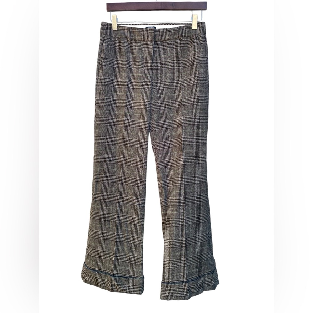 NWOT JCREW 💯 WOOL CITY FIT WOMENS LINED BROWN/GREEN HOUNDSTOOTH BOOTCUT WIDE 0